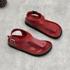 Spring and Summer Genuine Leather Flip-toe Flat Sandals with Square Buttons and Simple Soft Cowhide Women's Shoes