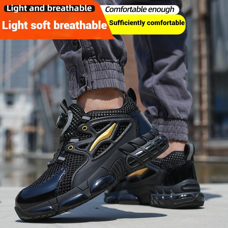 Men Safety Boots Puncture and Smash Resistant Lightweight Sole Breathable Rotary ButtonWork Shoes Indestructible Safety Shoes