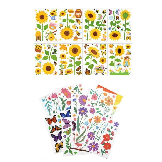 8 Sheets Spring Window Clings Butterfly Flower Hummingbird Window Decals to Prevent Bird Strikes Reusable Static Sticker for Glass Windows