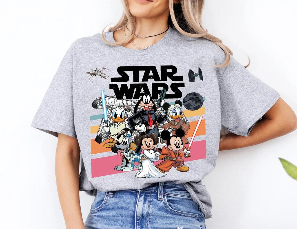 2026 Summer Retro Disney Mickey and Friends Star War Shirt May The 4th Be with You Shirt Disney 100% Pure Cotton Printed T-shirt