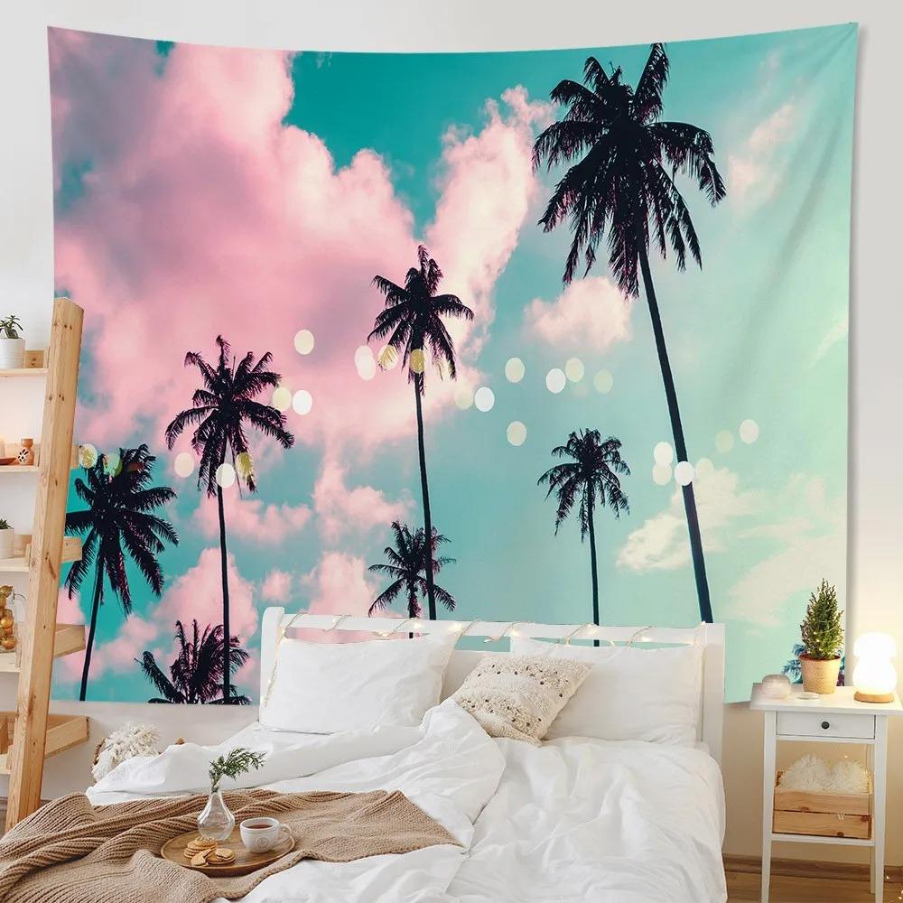 Летний морской закат розовое небо узор гобелен спальня гостиная гобелен украшение стены — фото 8