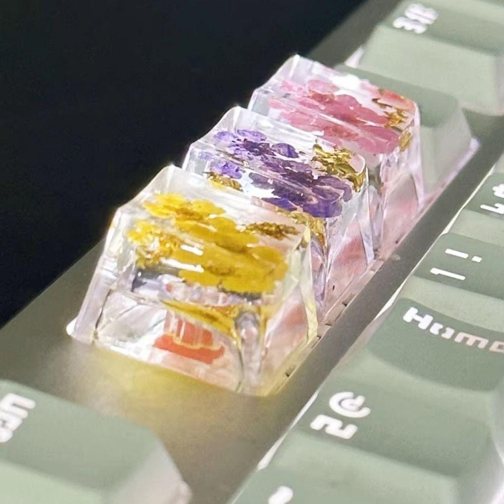 Translucent Dried Flower Keycaps OEM R4 Resin Keycap Mechanical Keyboard Keycap Desktop Computer