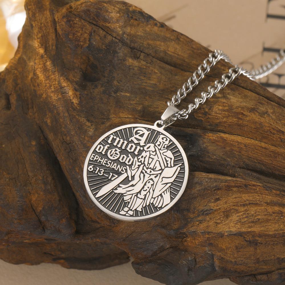Dawapara Armor of God Necklace Shield of Faith Ephesians 6:13 Enamel Pendant Protection Talisman Stainless Steel Jewelry