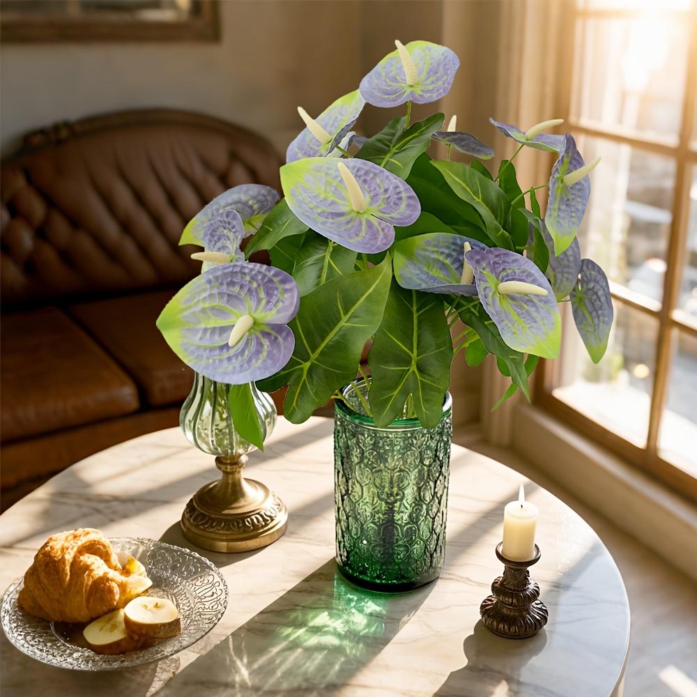 23.6inch Realistic Artificial Anthurium Lily Flowers Permanent Flower with Green Leaves for Home Decoration Wedding Bouquet