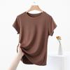 2025 Women's Slim-Fit Short-Sleeve Summer T-Shirt with Straight Shoulders and Round Neck