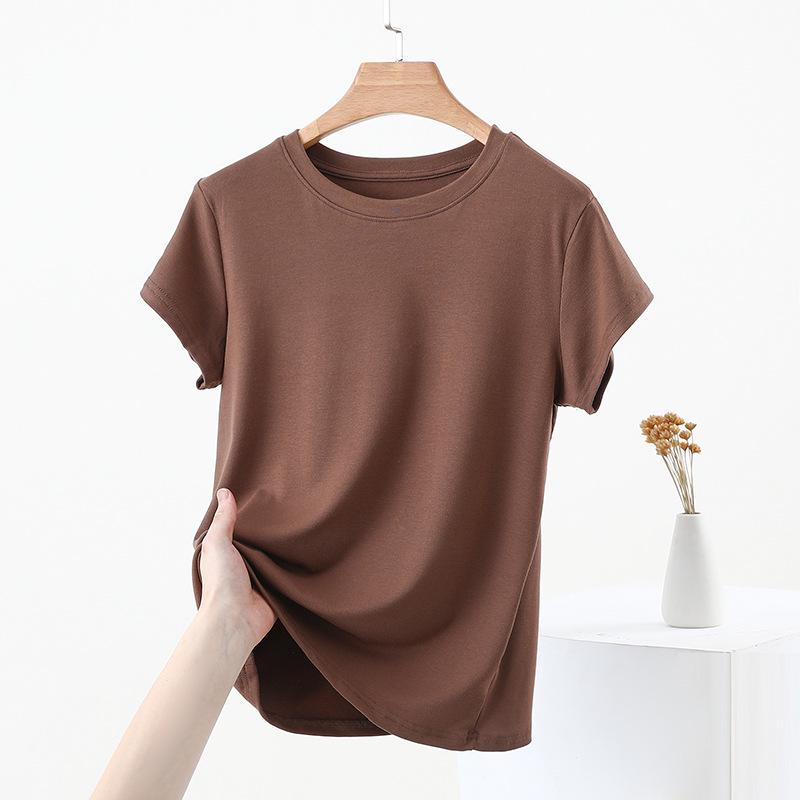2025 Women's Slim-Fit Short-Sleeve Summer T-Shirt with Straight Shoulders and Round Neck