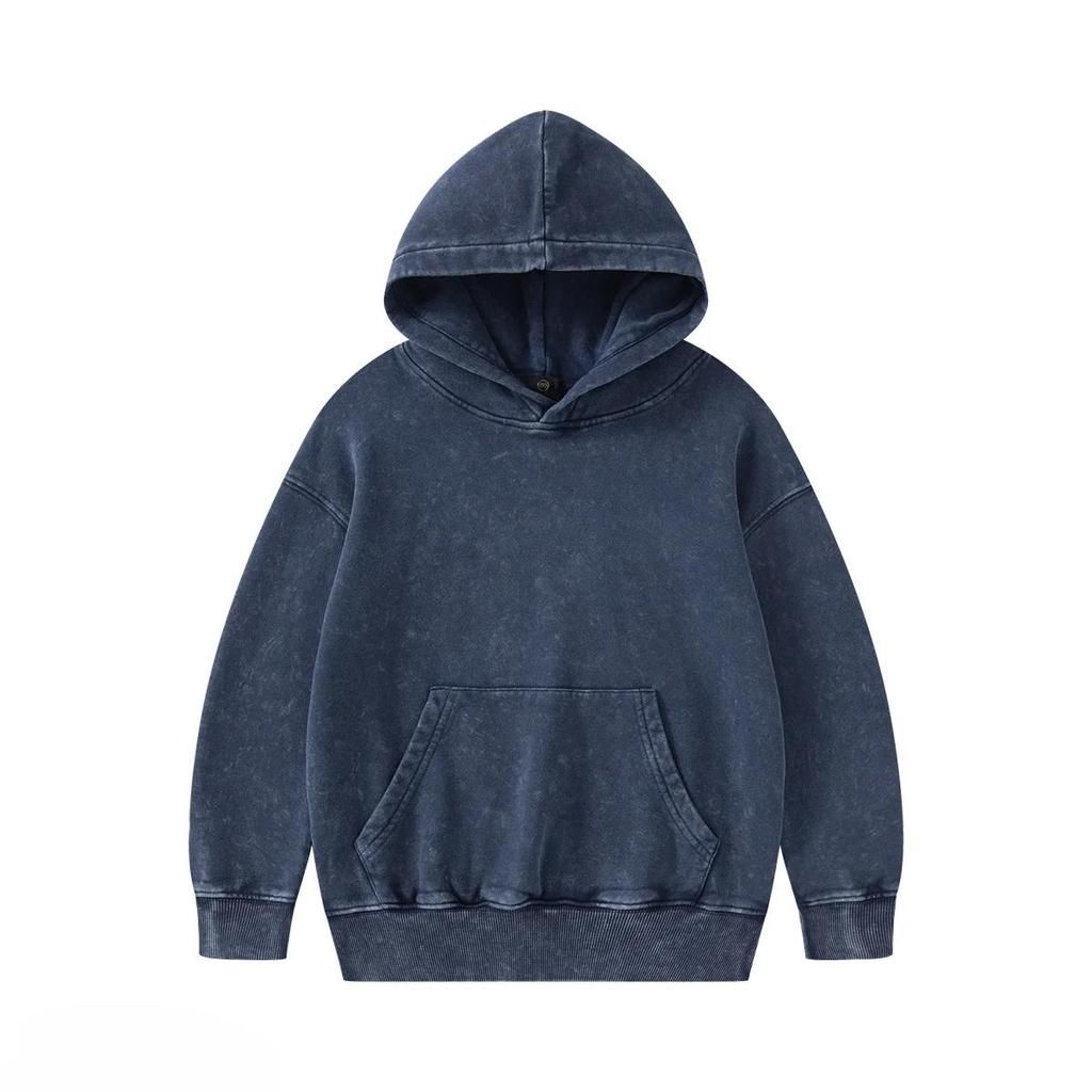 Children's Streetwear Trendy Cool 350G Terry Cotton Vintage Zipper Hoodies Boys Girls Casual Sport Tops Outerwear Kids Clothes