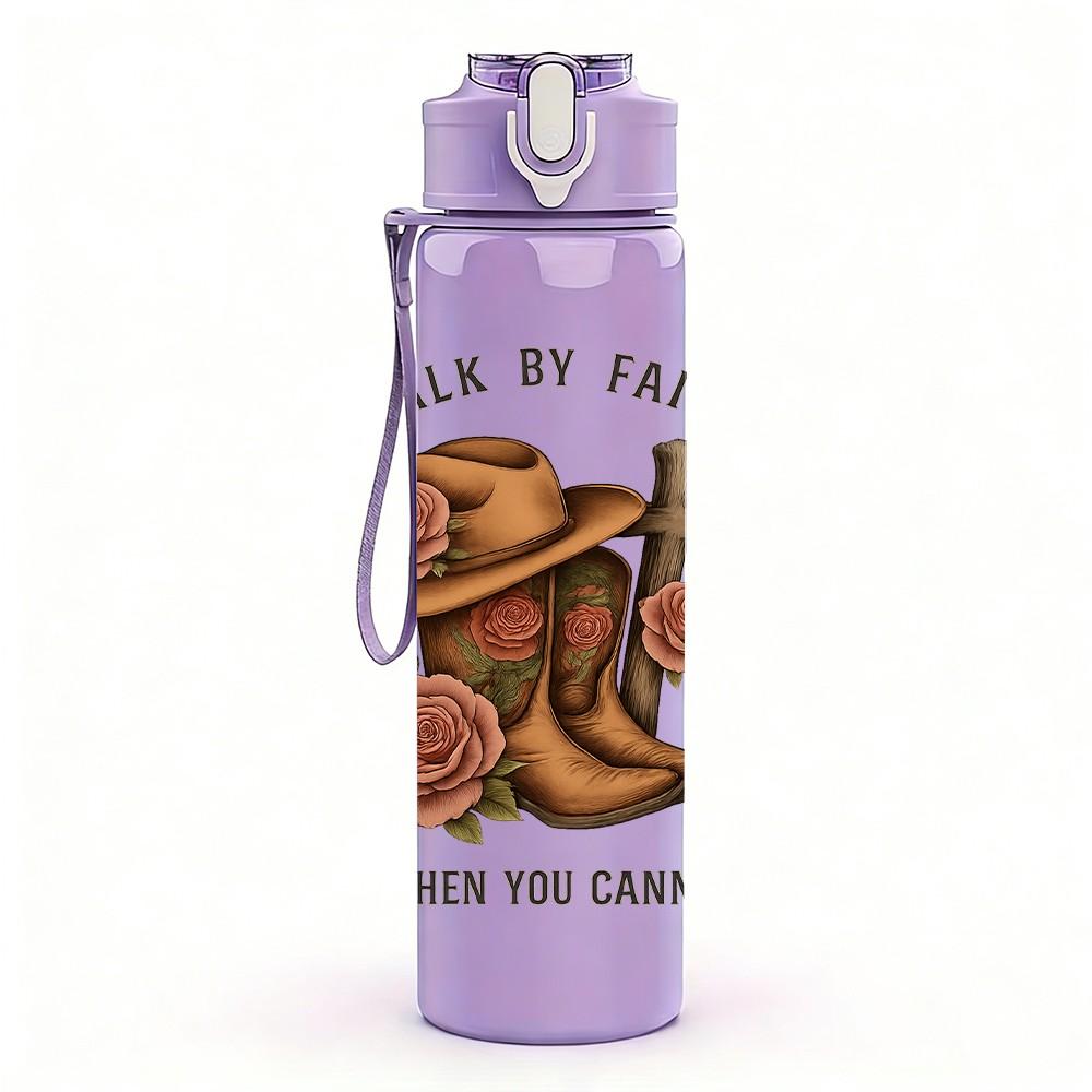 1PC Walk By Faith Cowboy Hat Rose 750ml Color Plastic Sports Water Bottle Leakproof Flip Straw Lid Suitable for Sports Office Home Use