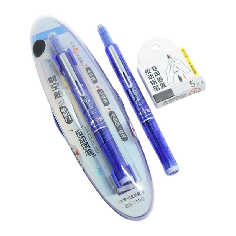 Press Fountain Pen Calligraphy Fountain Pen with 5 Inks Sac Retractable Inks Pen Fine Tip for Adult Kid Handwriting