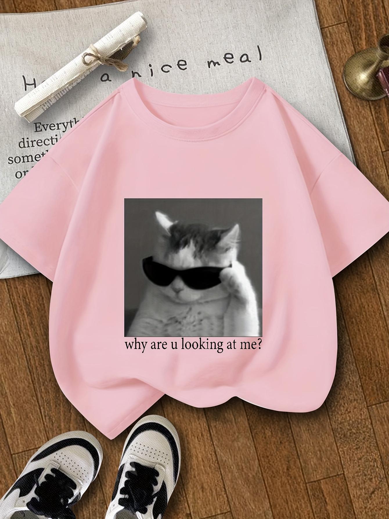 

Girls TShirt Cat with Fashion Glasses Print Short Sleeve Round Neck Top Cute Kitten Fashion Glasses Design 3XL