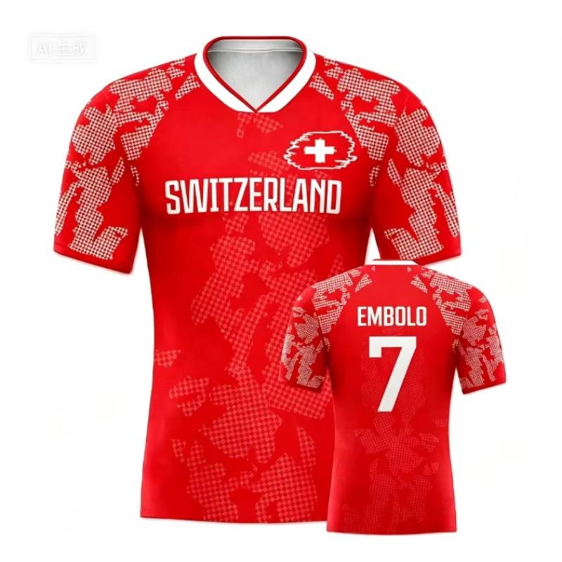 Switzerland Football Jersey V-Neck Swiss Cross Flag Print Quick Dry Soccer Shirt for Women Kids