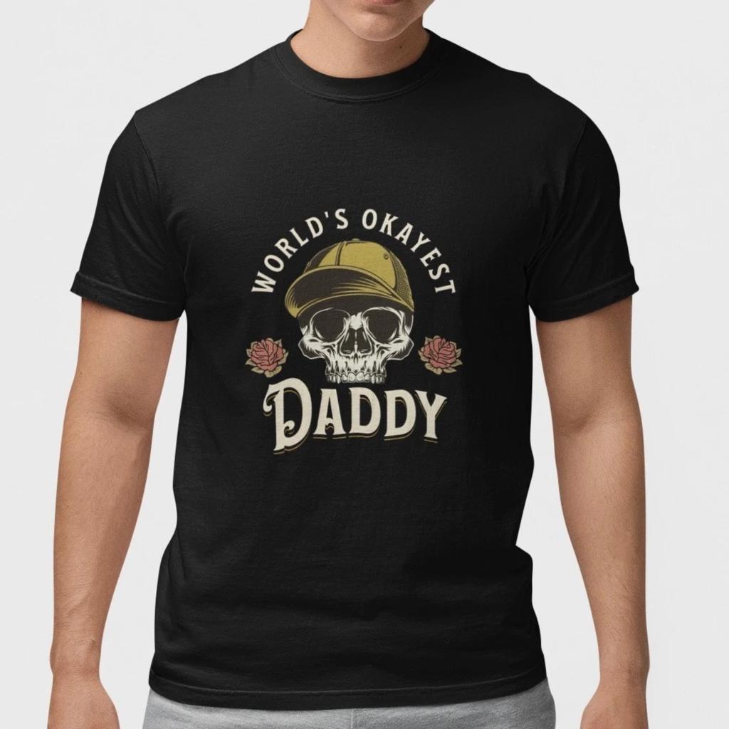 Worlds Okayest Daddy Skull T Shirt Funny Dad Gift Father Day Vintage Graphic Tee