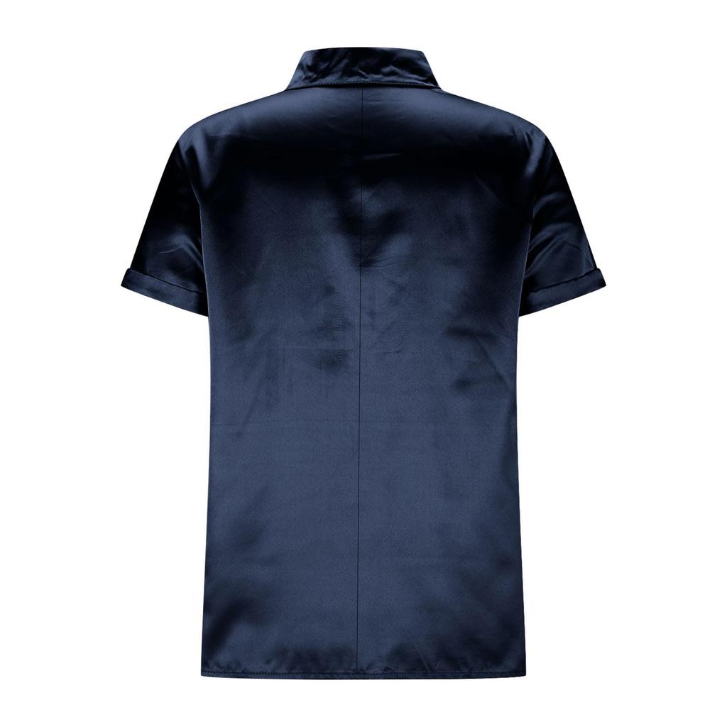 Women's Fashionable Color Collar Short Sleeve Button Pocket Casual Loose Shirt Top