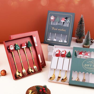 Lot de 4 ou 6 cuillères et fourchettes de Noël pour la maison, cadeaux de Noël, décoration de table, cadeaux pour enfants