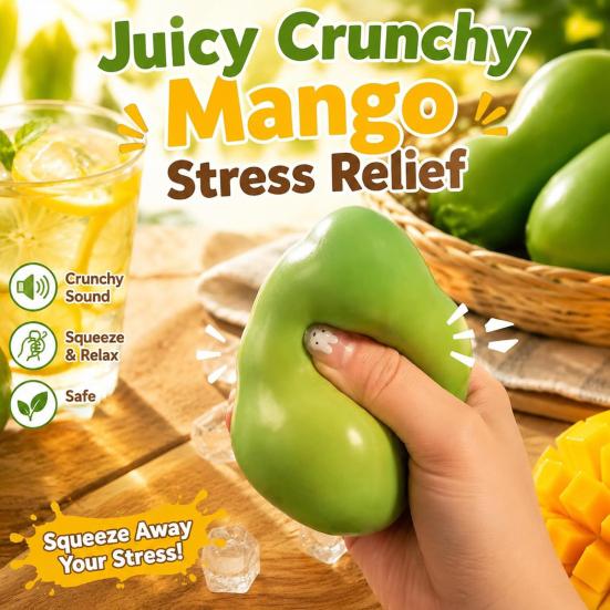 High-elastic Toy Crunchy Mango Squeeze Stress Ball, Color Changing Fidget with Crisp Sound, High Elastic Decompression for Anxiety Relief, Funny Gift