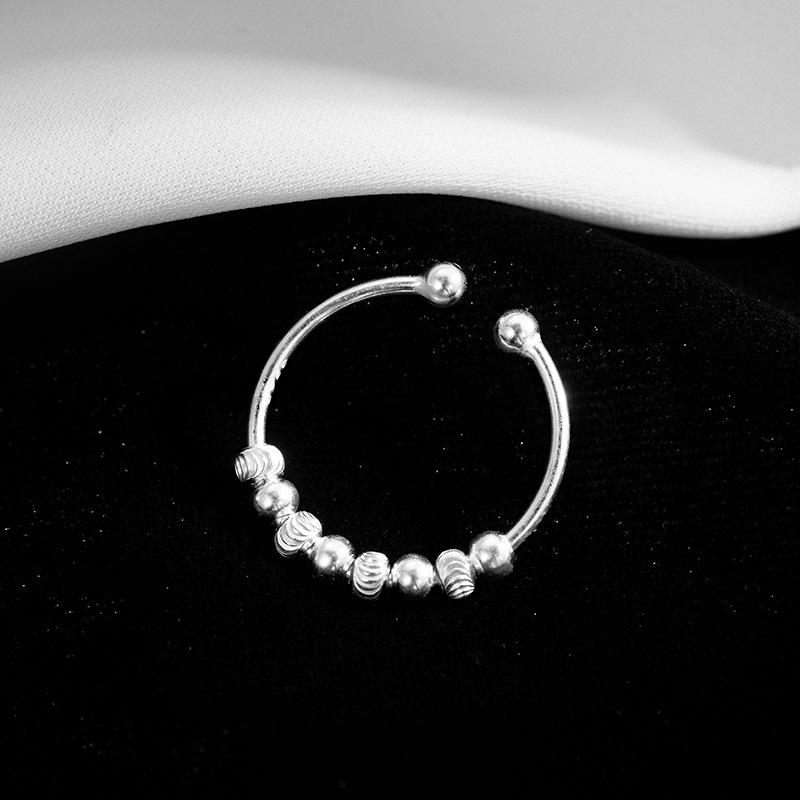 

Banyan Tree S925 Silver Rotating Beaded Open Ring for Women - Unique Anti-Anxiety Design Adjustable