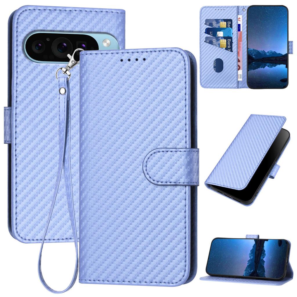 YX0070 For Google Pixel 9 Pro XL Case Carbon Fiber Texture Folio Flip Leather Phone Cover
