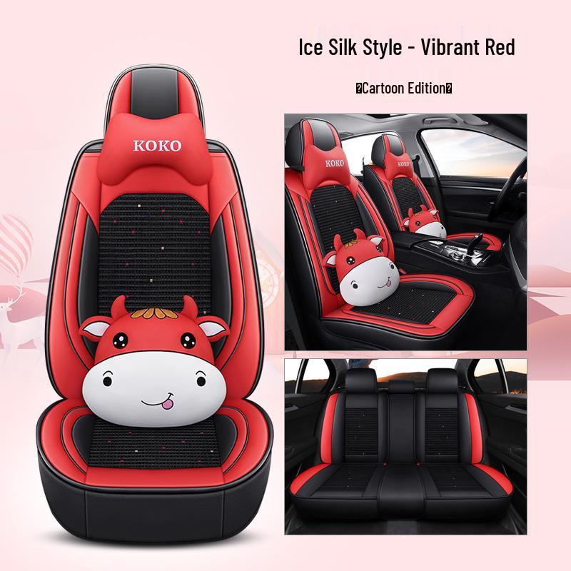Universal Four-Season Leather & Ice Silk Car Seat Cover Cushion for All Models