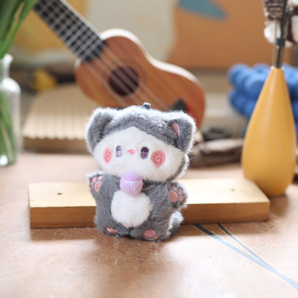 Hugging Cute Cat Plush Doll Stuffed Animal Plush Key Chain Coffee Cat Plush Keychain  Kid Girls