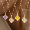 Ladies' High-end Purple Diamond Clover Necklace Exquisite Collarbone Chain