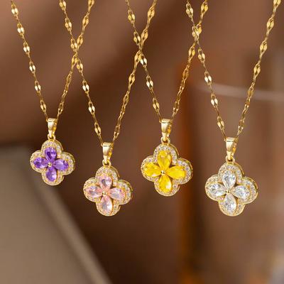 Ladies' High-end Purple Diamond Clover Necklace Exquisite Collarbone Chain
