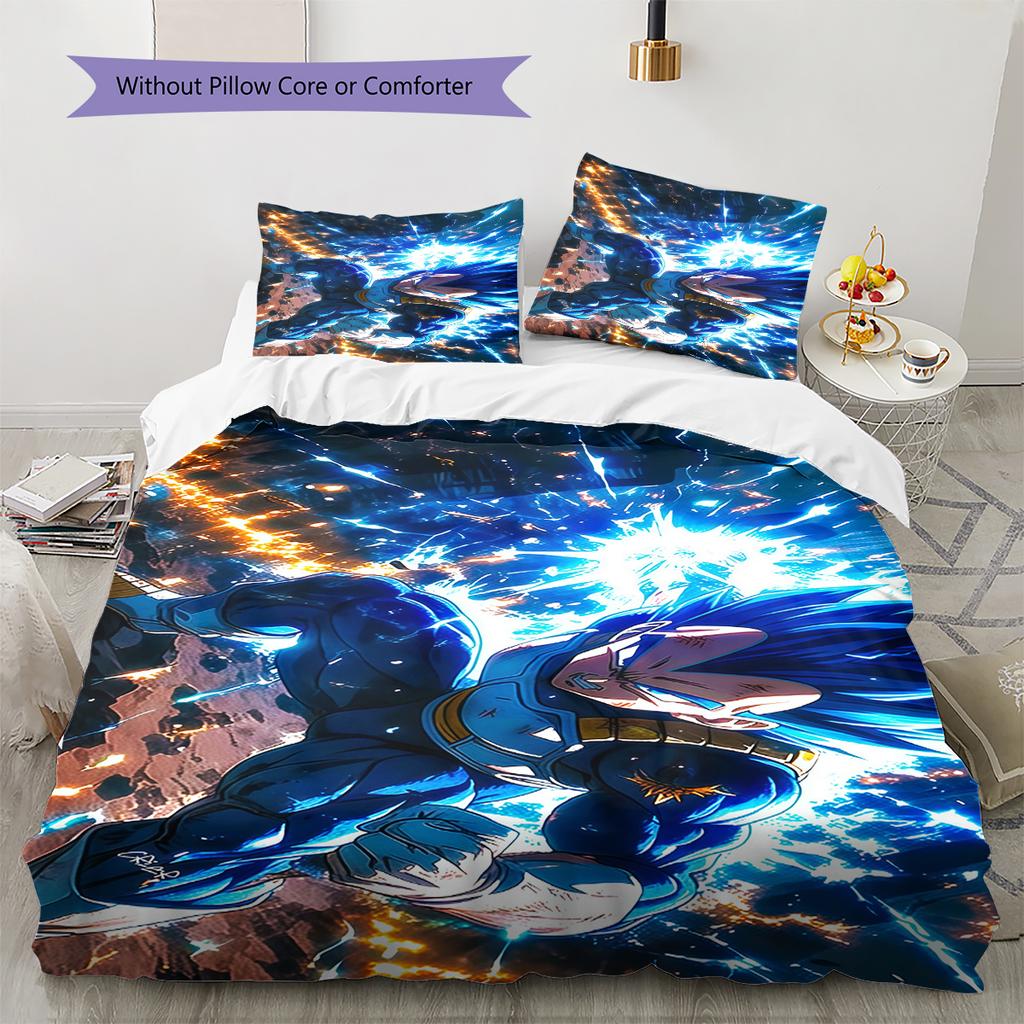 Vegito Pattern Bedding,Quilt Set Quilt Cover Pillowcase Home Birthday Gift (1 * Duvet Cover + 2 * Pillowcase, Without Core)