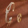 ZAKOL Classic Knotted Niche Design Micro-Inlaid Zircon Open Bracelet Ring for Women Exquisite Wedding Party Zircon