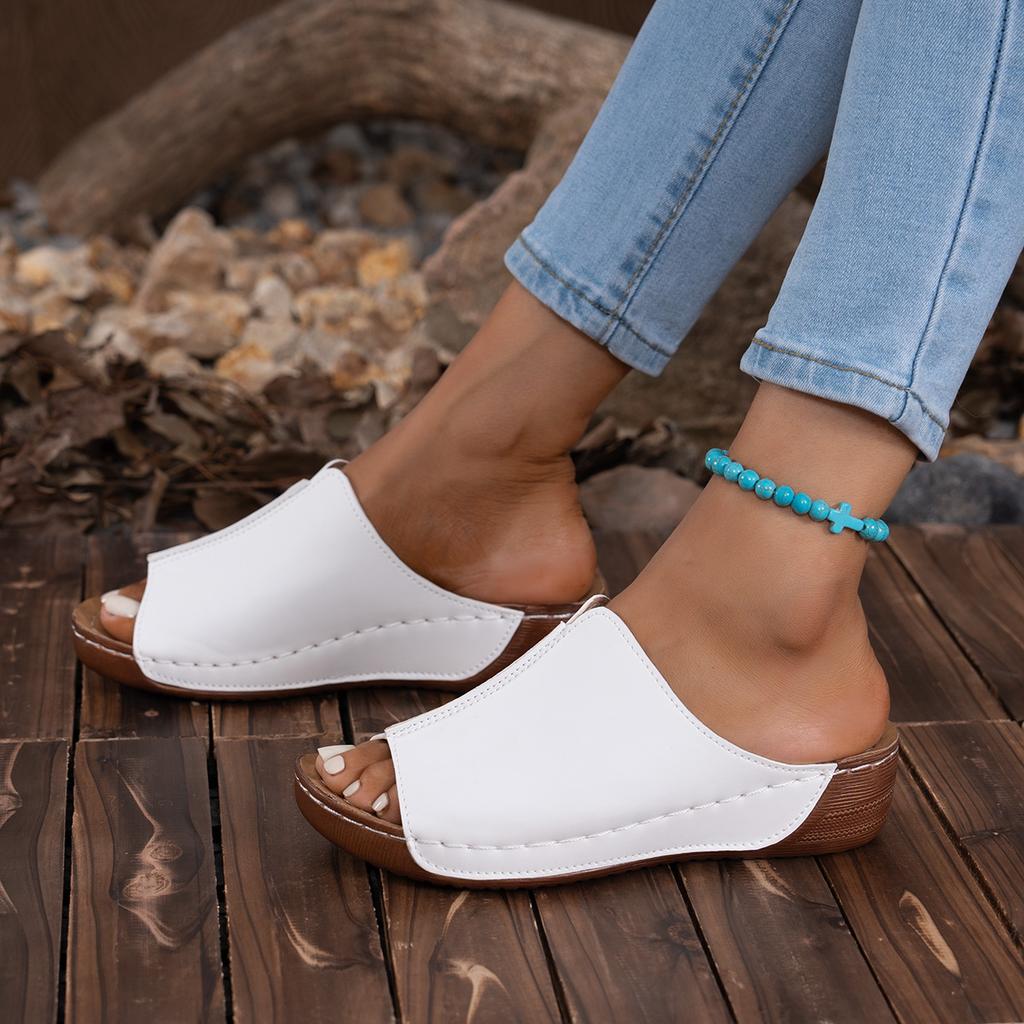 Nuevas sandalias de cuña con punta abierta para mujer, Sandalias cómodas transpirables a la moda de verano, calzado femenino con hebilla, zapatos de mujer