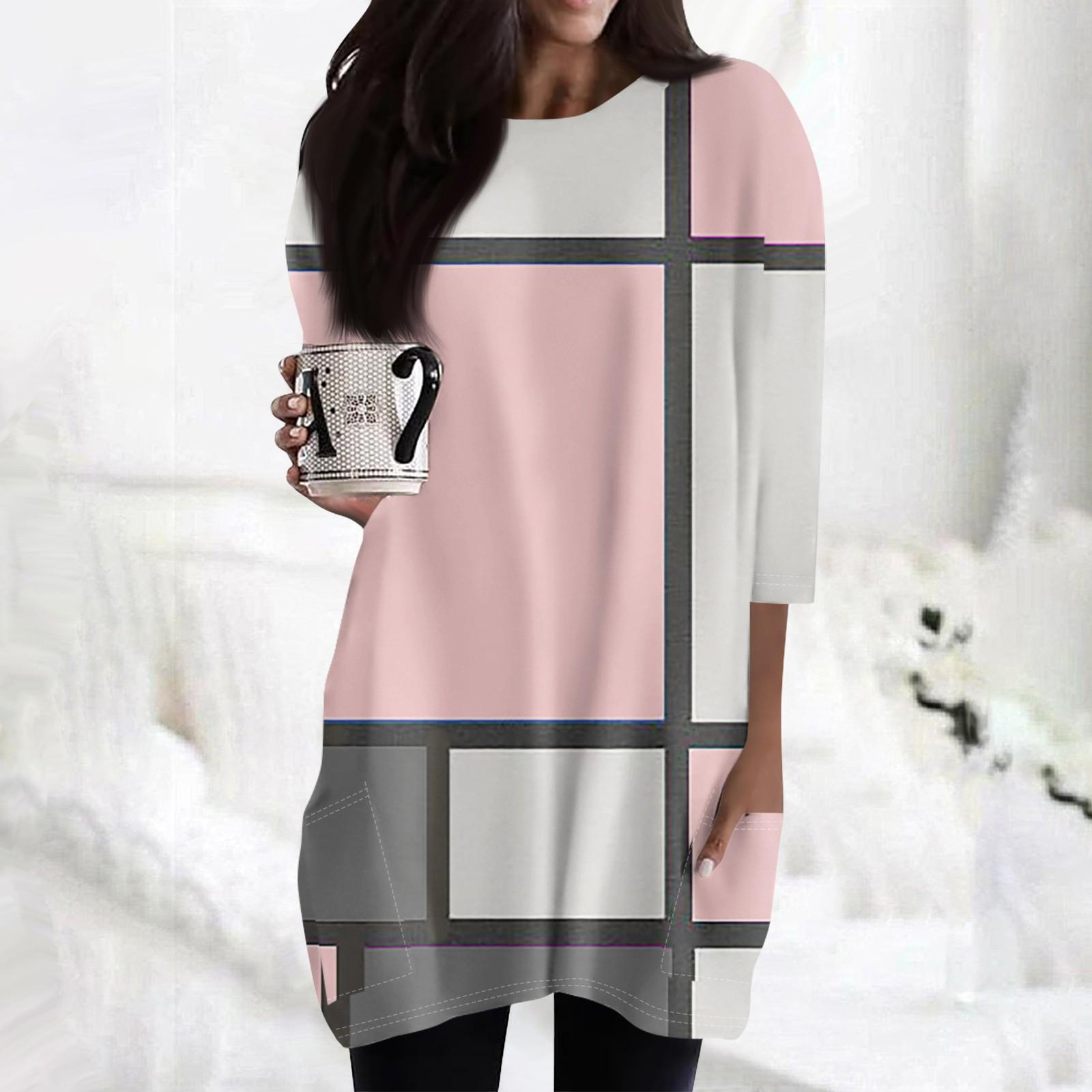 

Женские повседневные рубашки с рукавами 3/4, модные туники с принтом, топы с карманами XXXL розовый