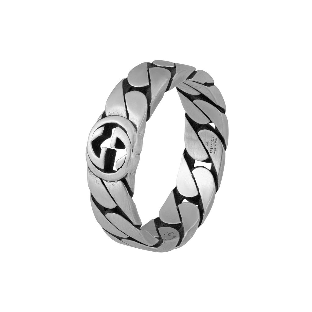 Gucci Interlocking Double G Narrow Silver Ring Vintage Matte 925 Silver Unisex rings 661513-J8400-0728