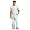 Men's Home Pajama Set, Short Sleeve Top and Long Pants with Button Fly and Drawstring Waist