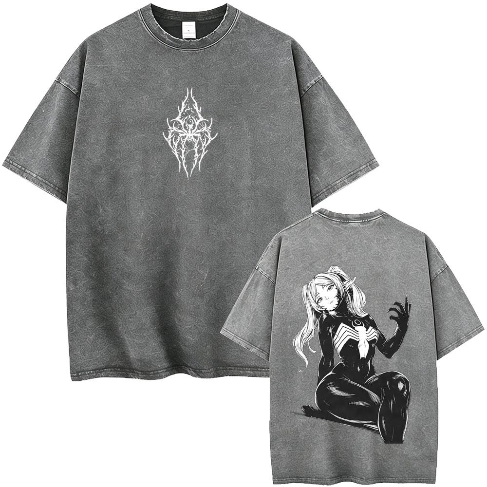 Anime Frieren Beyond Journeys End Frieren Washed Vintage Tshirt Men Women Fashion Manga Tshirts High Quality Cotton T Shirts