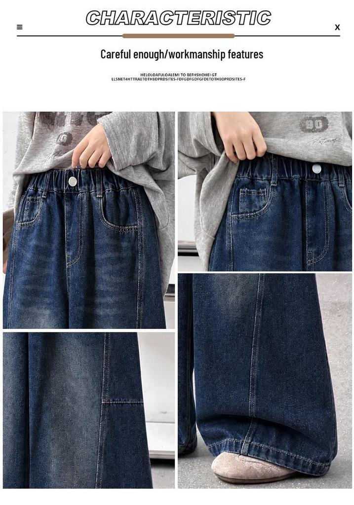 Girls' Autumn 2026 Wide Leg Jeans: Trendy Loose Fit Straight Banana Pants for Medium and Large Children