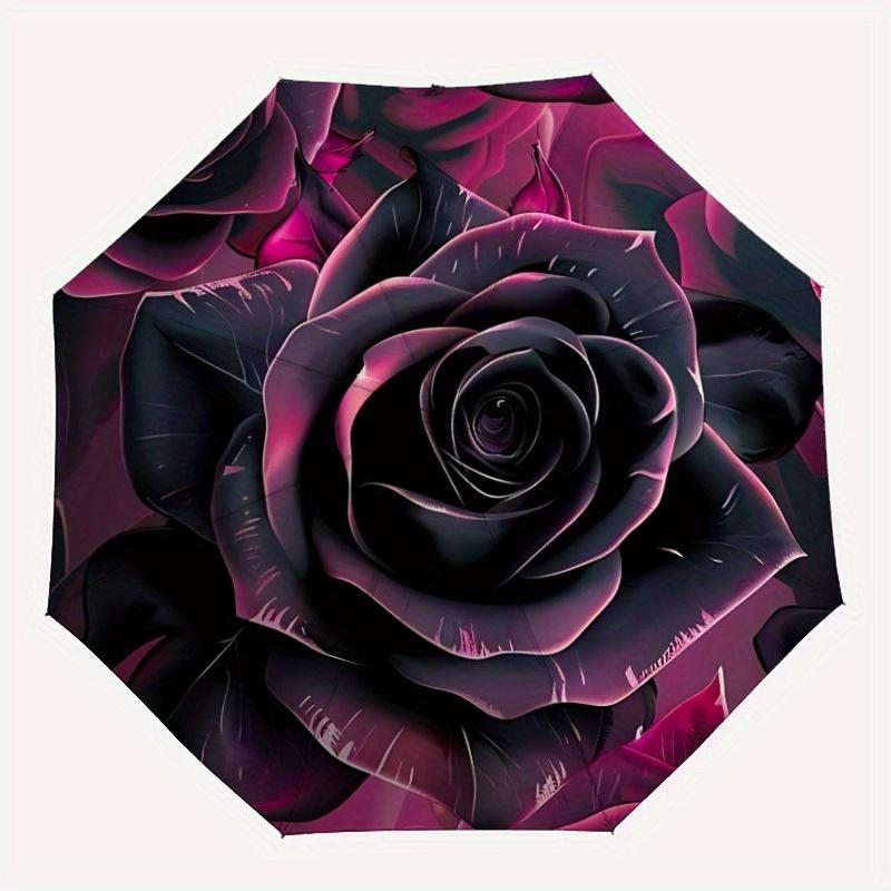 

1pc Black Rose Automatic Open, Sturdy Iron Frame, Compact Folding Design, All-Season Portable Umbrella for Women & Men yy250801042