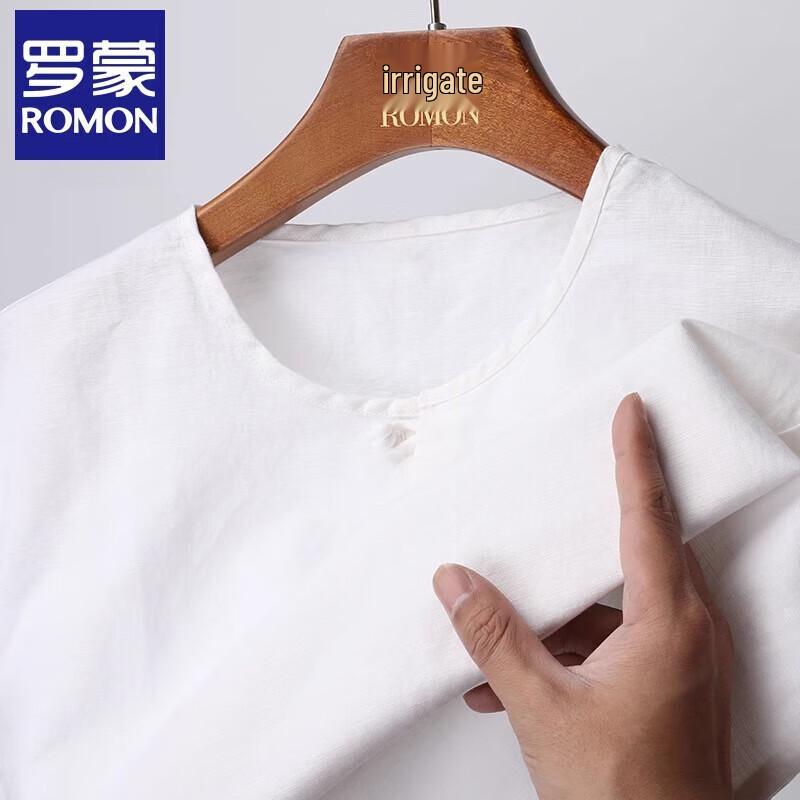 Luomeng Men's Linen Blend Round Neck T-Shirt