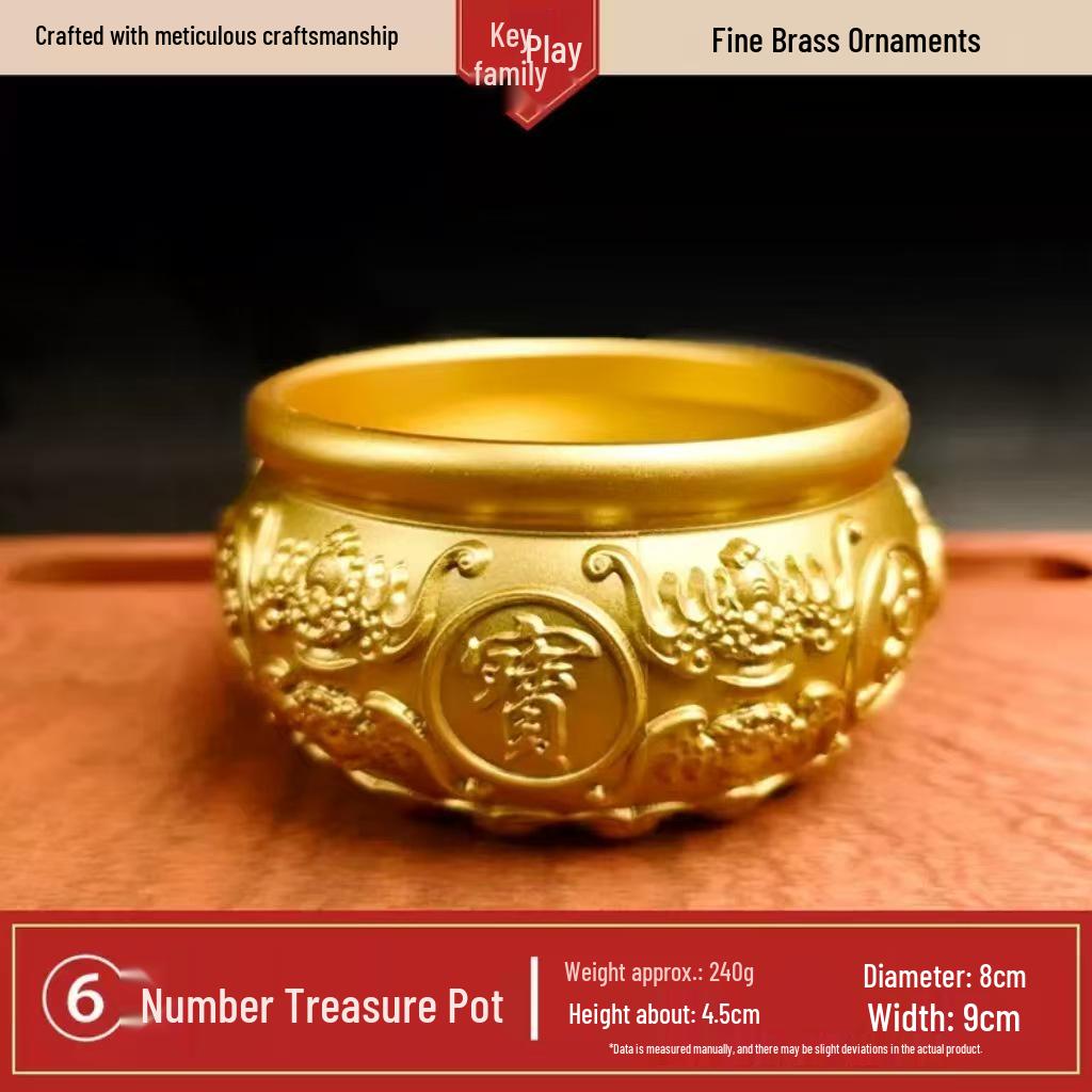 Brass Copper Yuanbao Rice Jar Ornament: Wealth-Attracting Handicraft Decoration for Living Room