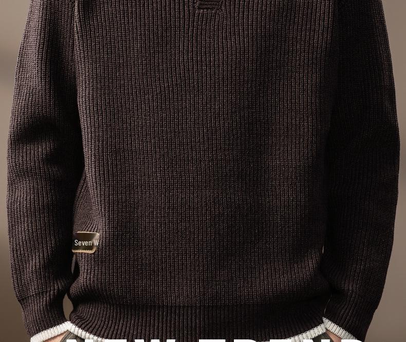 Men's Retro Two-Piece Look Color Block Ribbed Knit Sweater, Autumn Winter Casual Loose Henley Collar.