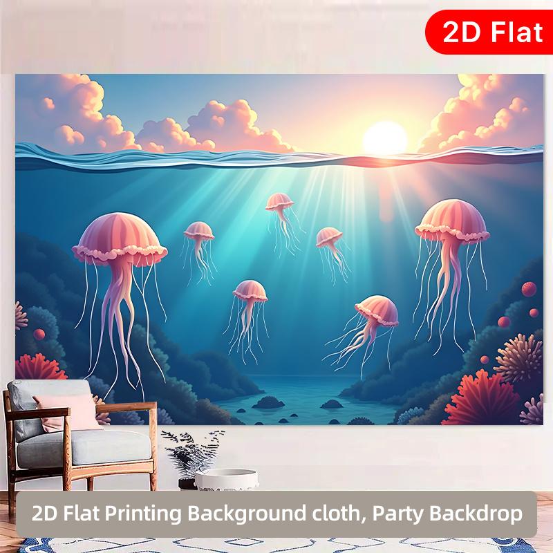 2D plane seabed jellyfish group background fabric indoor and outdoor parties suitable for room decoration polyester fiber