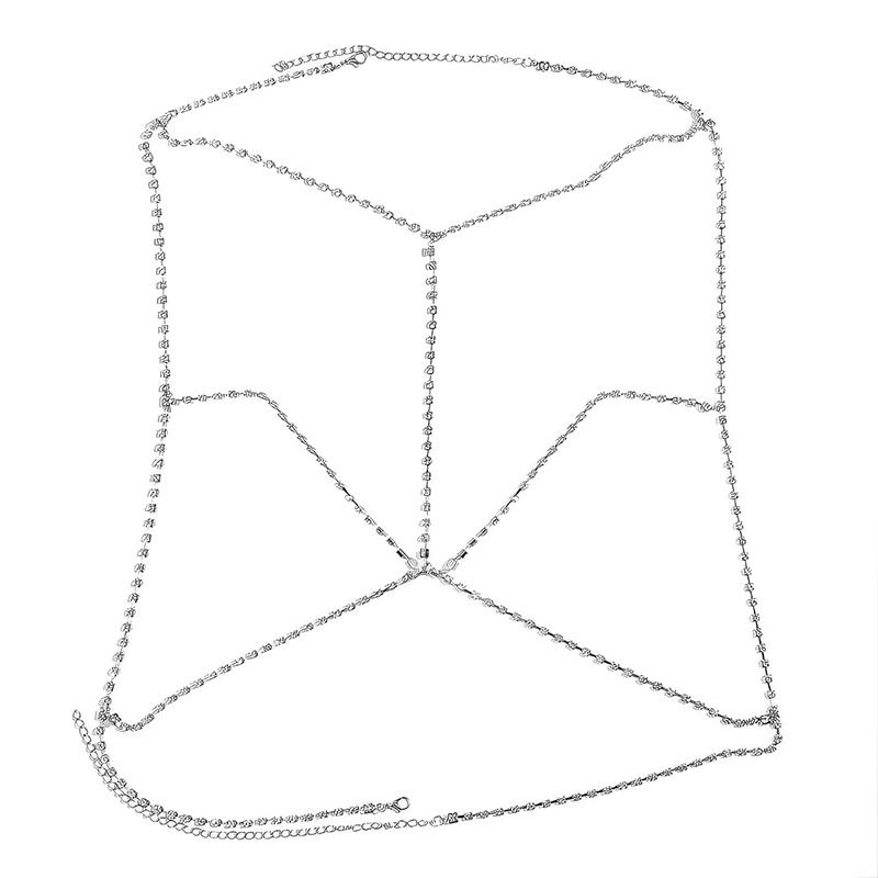 Glänzende Quaste Sexy Brustkette Damen Kreuz Hohl Körperkette Schmuck