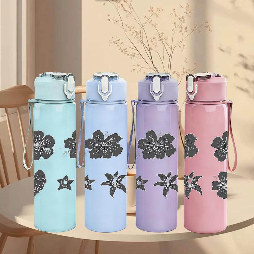 1PC Grey Flower Star Set 750ml Color Plastic Sports Water Bottle Leakproof Flip Straw Lid Suitable for Sports Office Home Use