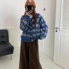 Autumn and Winter New Retro Jacquard Knitted Cardigan Loose Design Sense Niche Soft Waxy Sweater Jacket Women