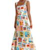 Spring New Arrival Women's Fashion Vacation Style Graffiti Print Suspender Dress, European & American Casual Dresses for Women