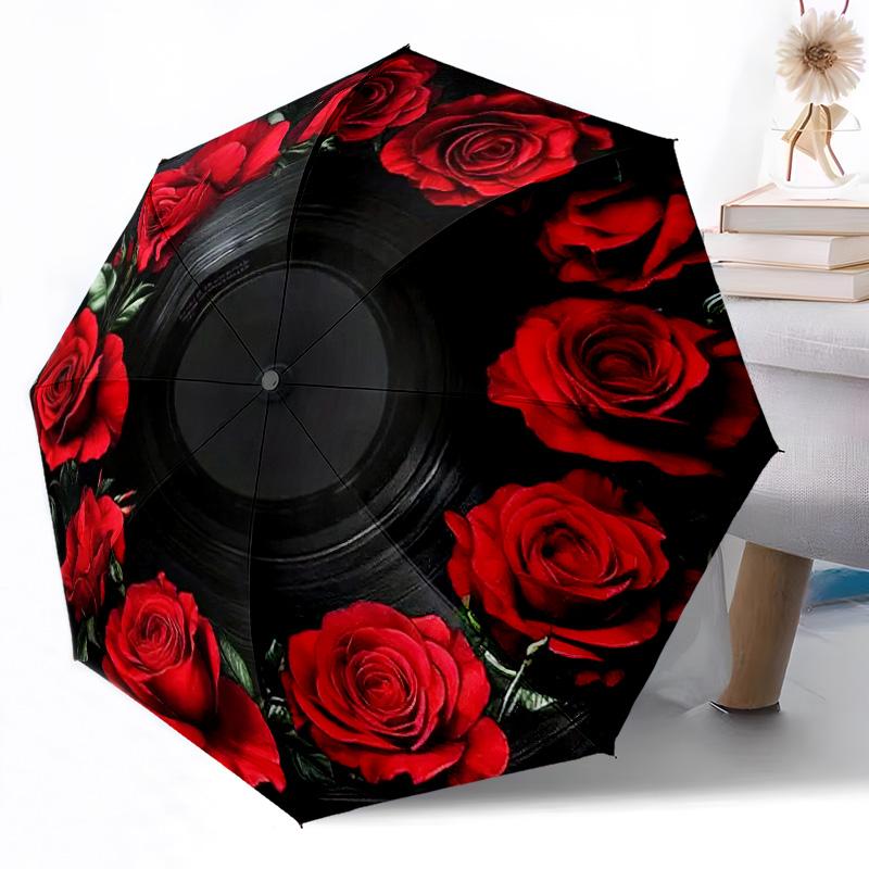 Ombrello Automatico a Fiore con Stecca Robusta a 8 Stecche Costruzione Robusta per Donne/Uomini Ombrello con Fantasia Vivace