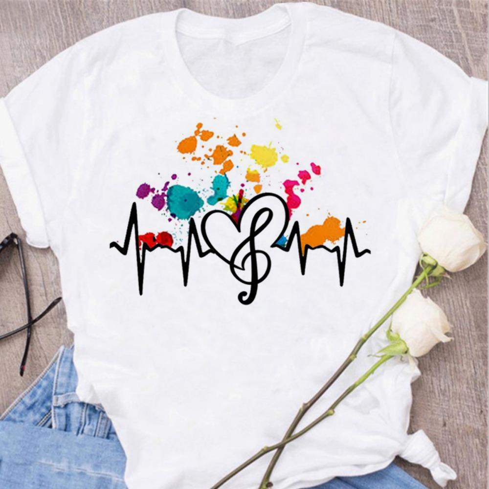 Neue Harajuku Lustige Musik Note Kunst T Shirt Mode Frauen T Shirt Musik Tops Kurzen Ärmeln Schwarzes T-shirt Damen Casual tees Top