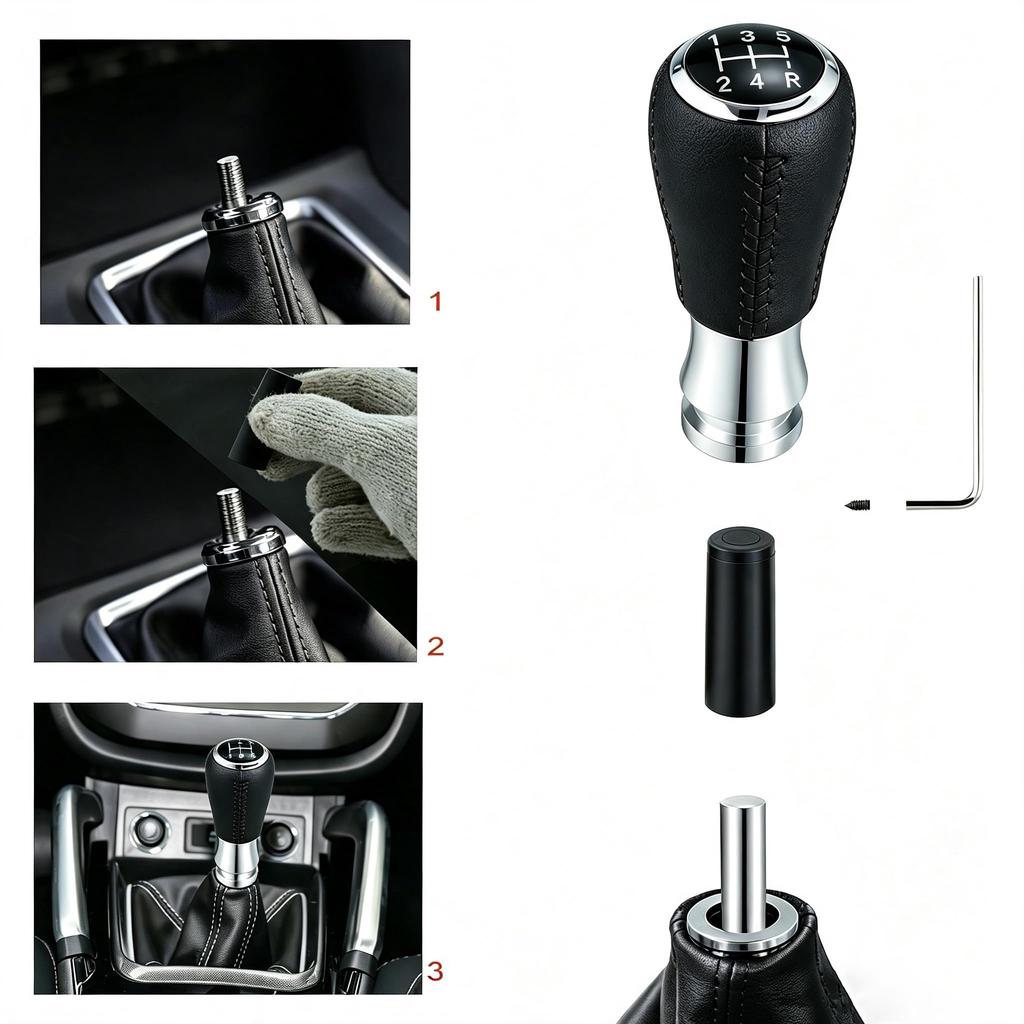 Lunsom Shift MT Car Shift Leather Shift Suitable for Manual Transmission Cars 5-Speed Knob, Lever, Knob, (Black Stitching)