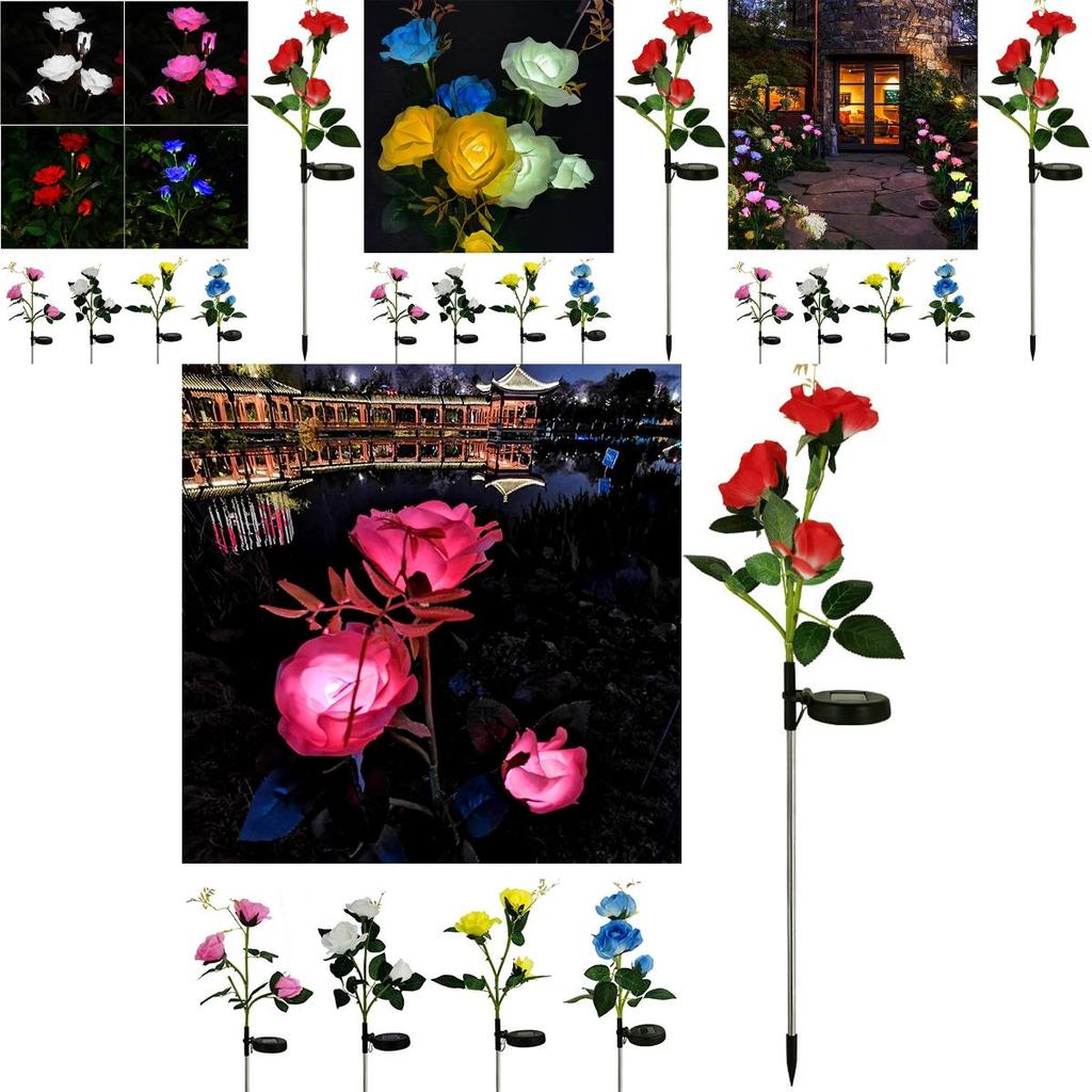 Color-changing Solar Rose Led Lights For Outdoor Garden Pathway Waterproof Lamp