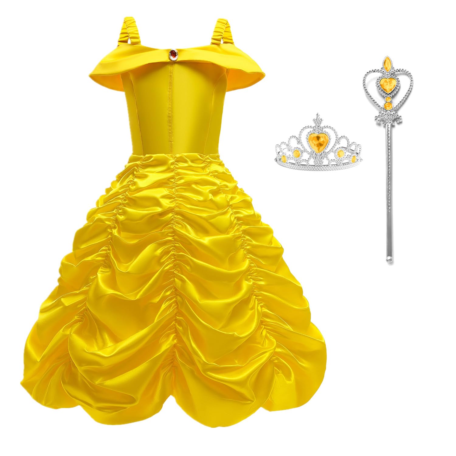 

Платье принцессы для роскошного аксессуара костюма [MISOAMISO] Дети, Набор, Хэллоуин, Рождество, День рождения, Подарок, (Желтый 2, 110)