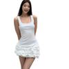New French temperament waist pinch black square neck vest dress children's spring and summer high-end cake skirt