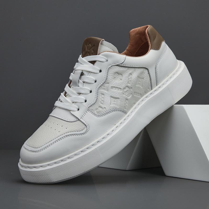 Leather board shoes men's shoes winter new breathable casual shoes first layer cowhide men's white shoes