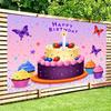 2D Happy Birthday Themed Backdrop, Cake, Cupcakes and Butterflies for Sweet Birthday Celebrations